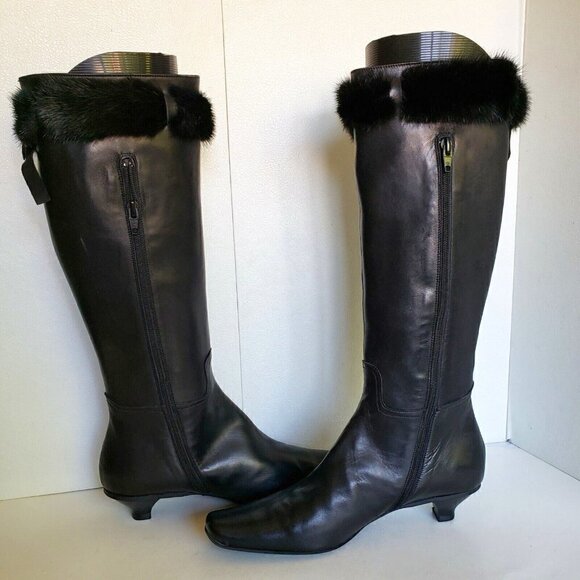 Attilio Giusti Leombruni "Softy" Black Leather / Fur Boots $620 9.5 - Picture 1 of 12